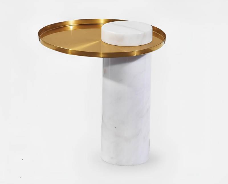Xlmoebel Beistelltisch Eleganter Kreisförmiger Weißer Beistelltisch - Luxuriöser Couchtisch (1-St., Beistelltisch), Hergestellt in Europa von Xlmoebel