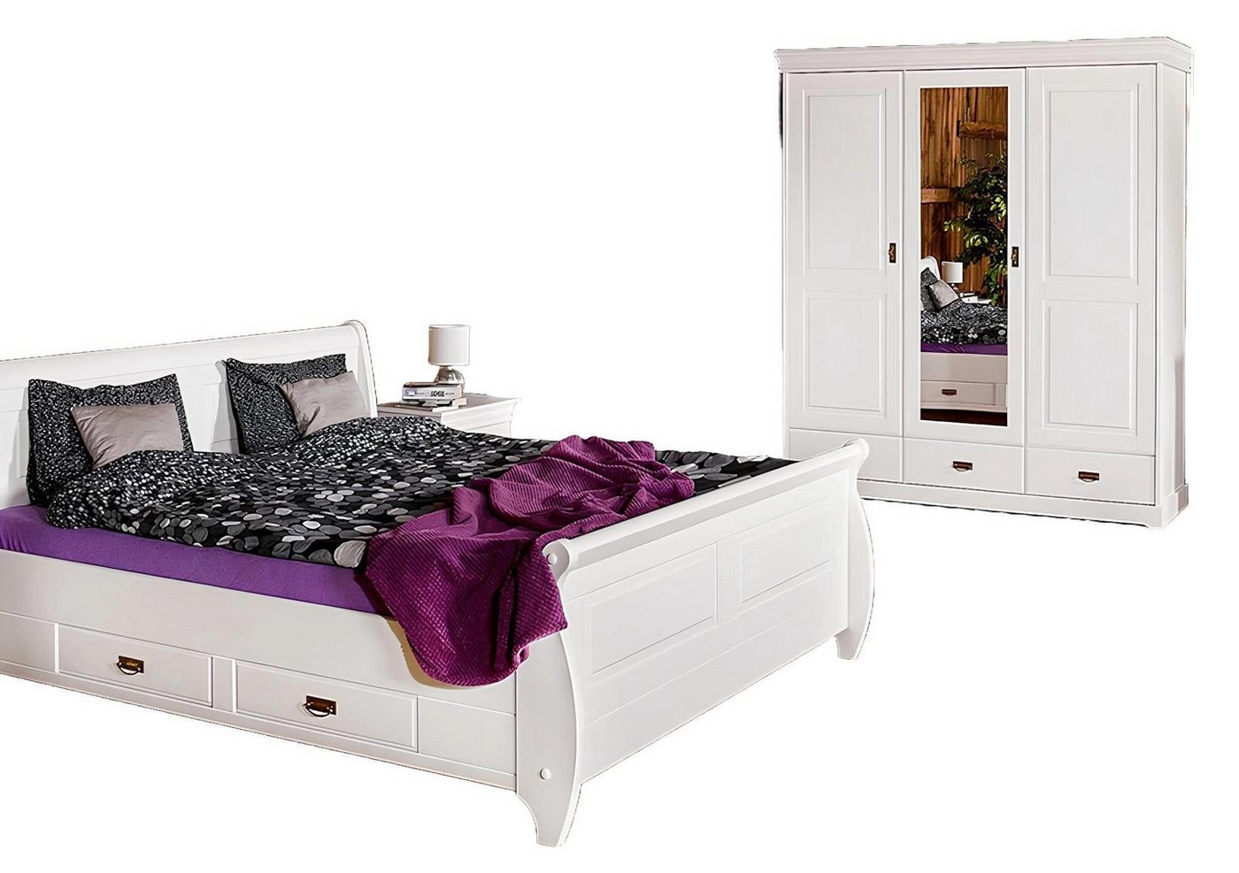 Xlmoebel Bett 6-teiliges Schlafzimmermöbel-Set im luxuriösen Landhausstil mit Bett, (Bett), Hergestellt in Europa von Xlmoebel