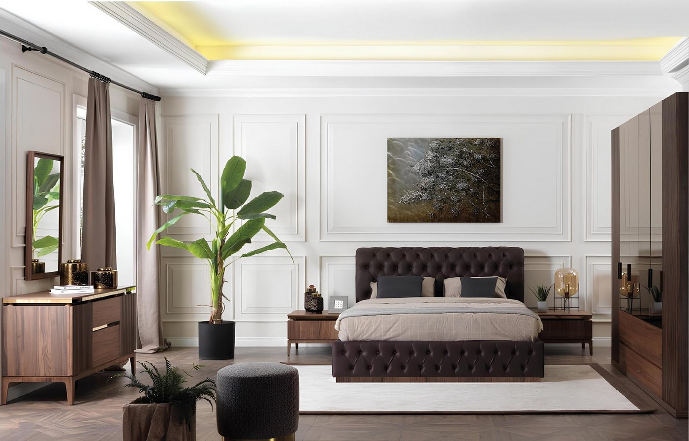 Xlmoebel Bett 6-teiliges Schlafzimmermöbel-Set mit Bett Schrank 2 Nachttischen (6tlg(Bett + Kleiderschrank + 2x Nachttisch + Kommode + Spiegel), Hergestellt in Europa von Xlmoebel