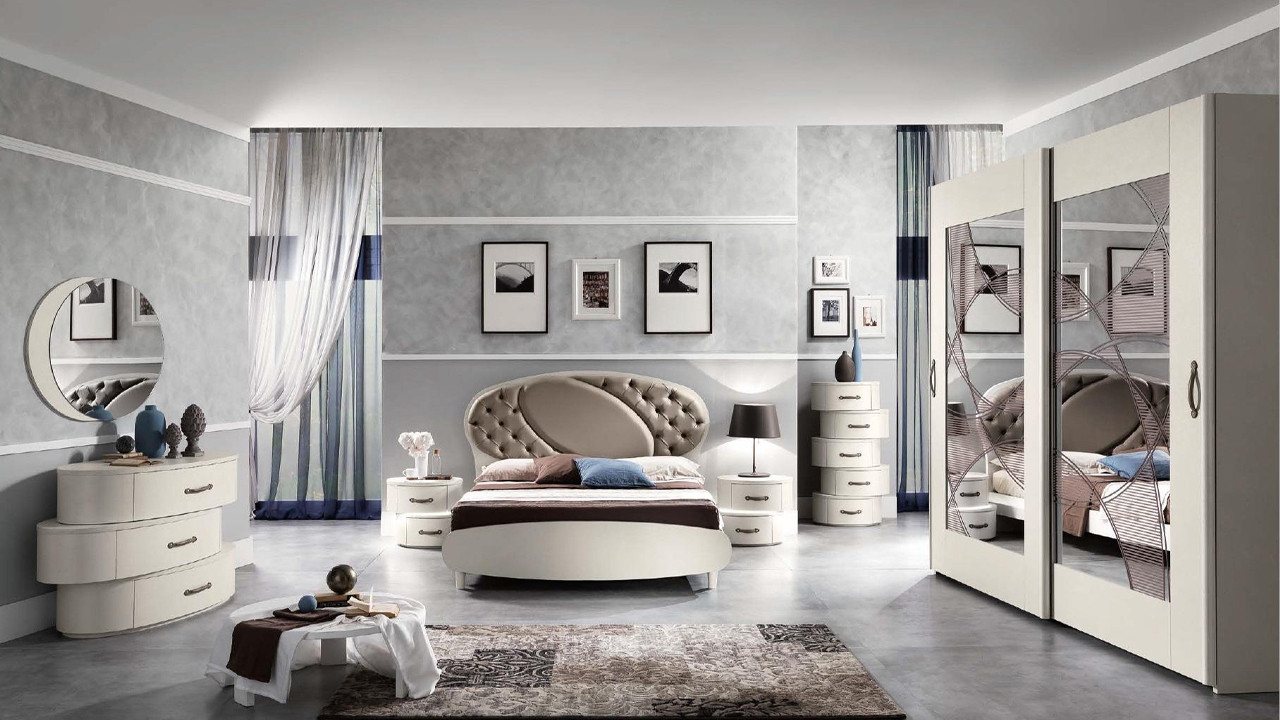 Xlmoebel Schlafzimmer-Set 7-teiliges Schlafzimmermöbel-Set mit Bett Nachttisch Kommode, (Bett+Spiegel+Nachttisch+Kleiderschrank+2x Kommode), Hergestellt in Italy von Xlmoebel