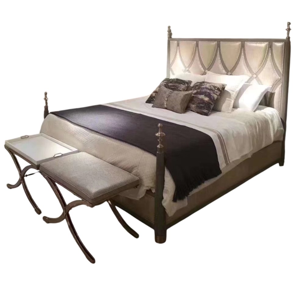 Xlmoebel Bett Chesterbett Doppelbett aus Holz mit Polsterung in klassischem Textil (1-tlg., Bett), Hergestellt in Europa von Xlmoebel