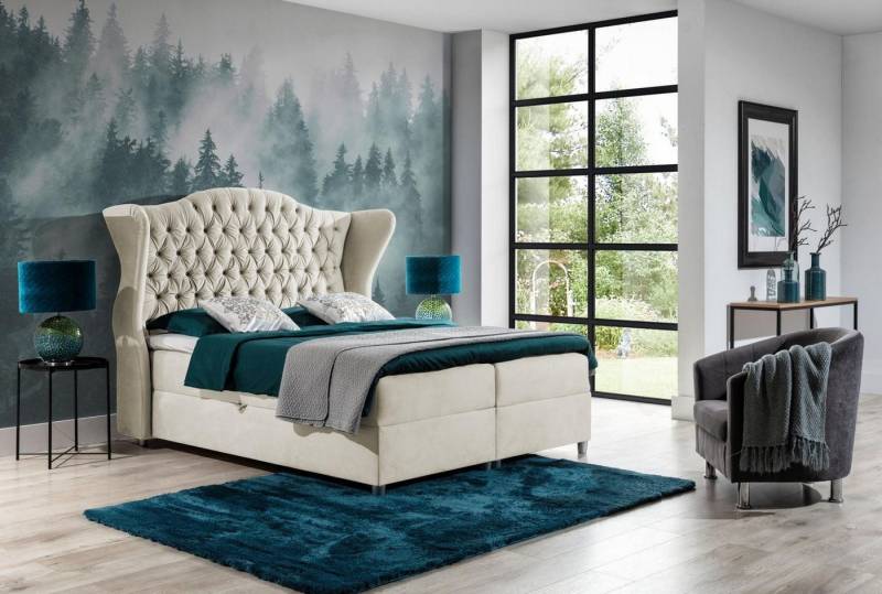 Xlmoebel Boxspringbett Chesterfield Boxspring Bett Hotel Schlafzimmer Samt Velvet Luxus Möbel (Bett), Hergestellt in Europa von Xlmoebel
