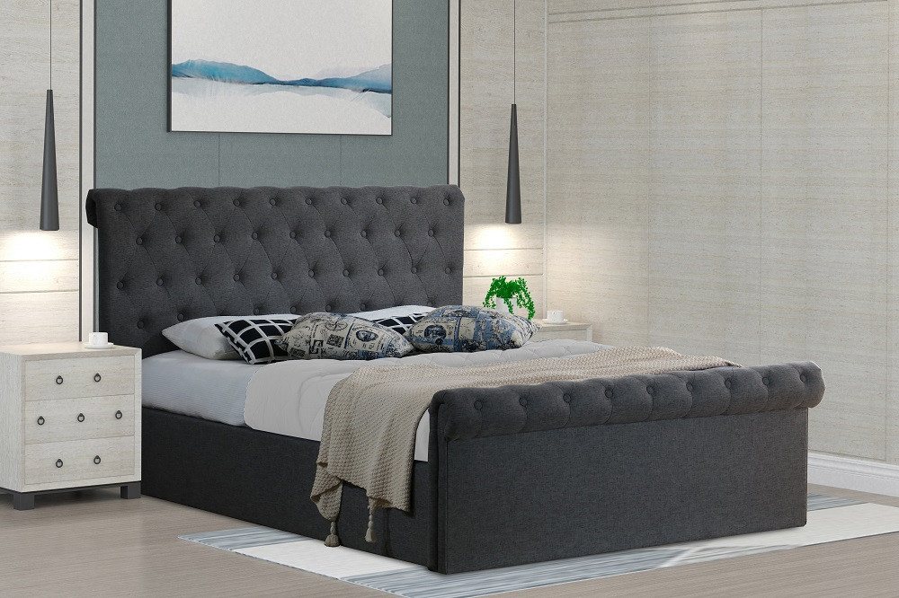 Xlmoebel Bett Chesterfield Traditionelles Gestaltung Bett Stoff Textil (1-tlg., Chesterfield Bett), Hergestellt in Europa von Xlmoebel