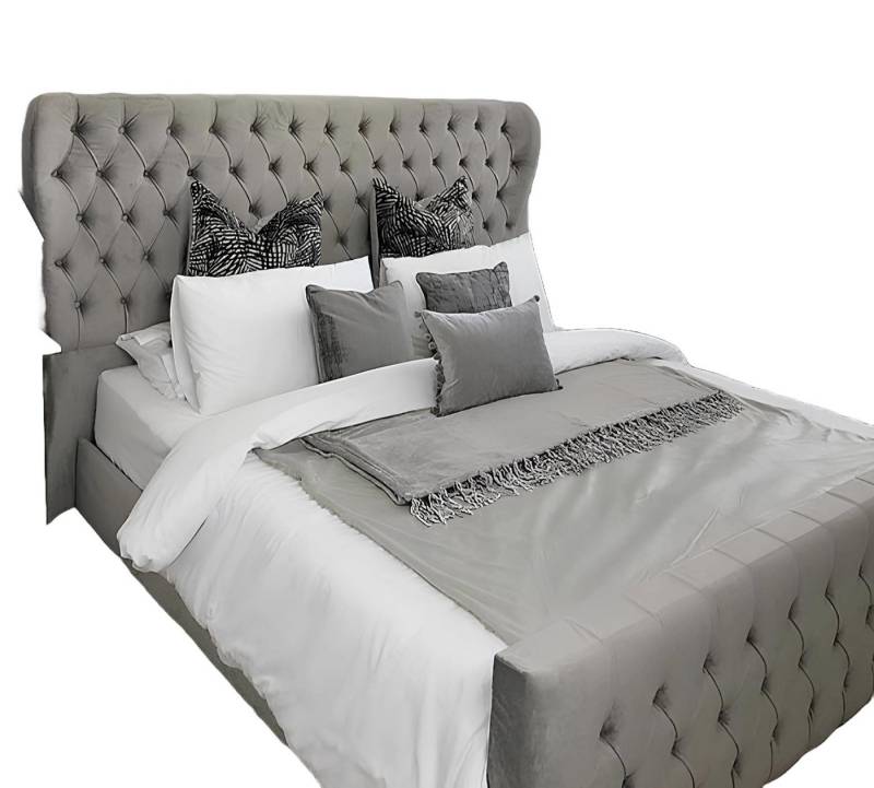 Xlmoebel Boxspringbett Designer Bett mit Chesterfield-Stil aus Textil und Lederpolsterung (Chesterfield Bett 4062292302220), Hergestellt in Europa von Xlmoebel