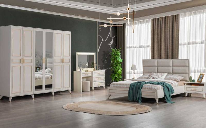 Xlmoebel Komplettschlafzimmer Designer-Doppelbett für das Schlafzimmer mit luxuriösem Schminktisch, (Set Komplettschlafzimmer (8tlg), Hergestellt in Europa von Xlmoebel