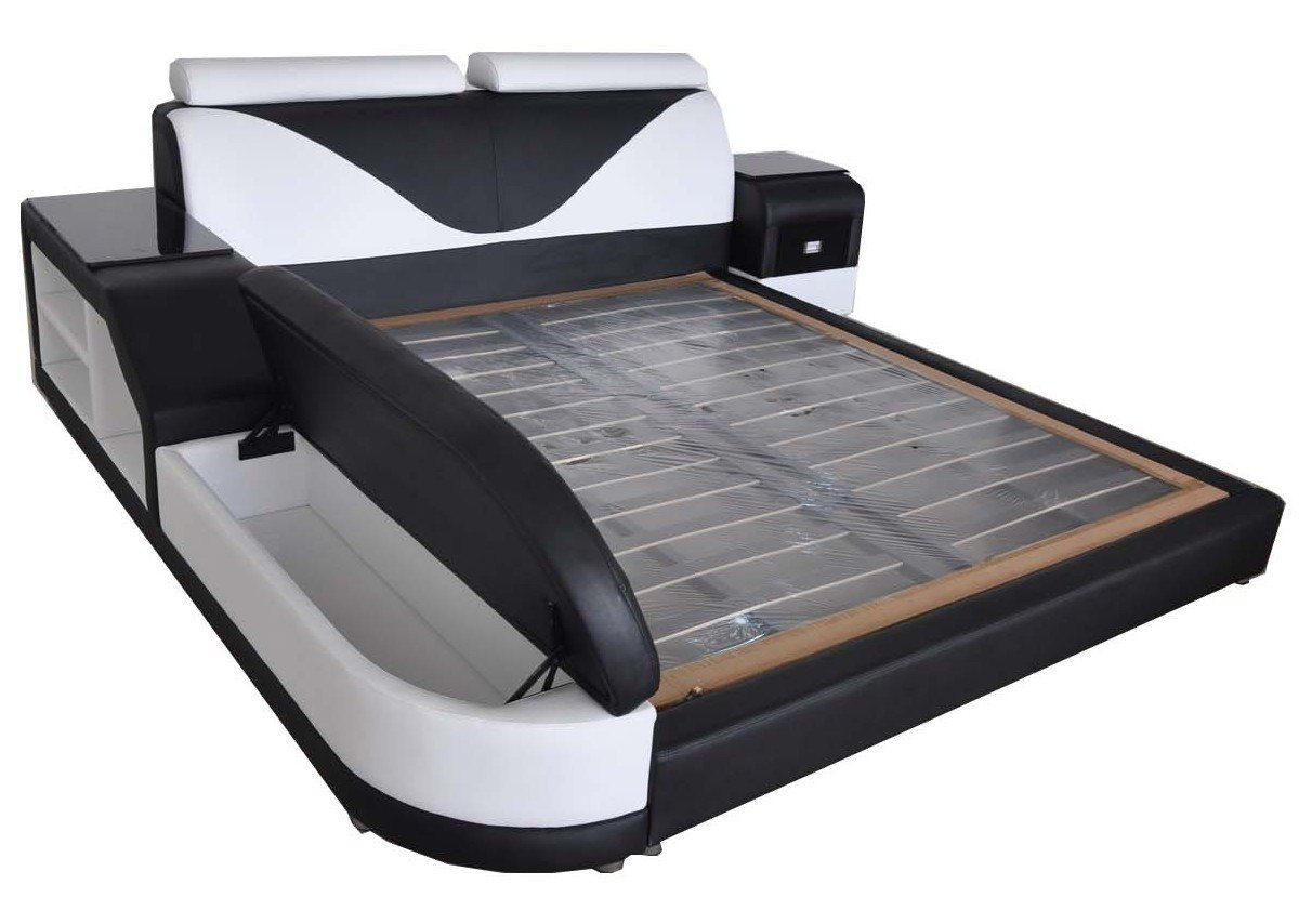 Xlmoebel Bett Designer Doppelbett mit moderner LED-Beleuchtung und luxuriösem (Bett LB8817 + 1x Nachttisch), Hergestellt in Europa von Xlmoebel