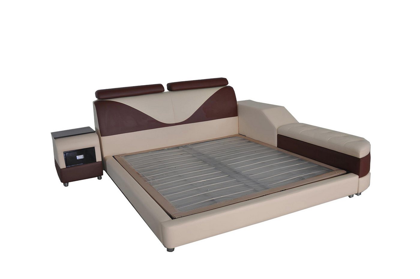 Xlmoebel Bett Designer Ehebett stilvoller LED-Beleuchtung (Bett + 1x Nachttisch "LB8817), Hergestellt in Europa von Xlmoebel