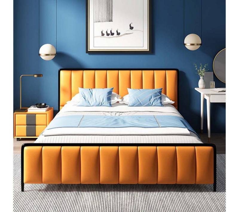 Xlmoebel Bett Doppelbett mit stilvollem Design aus Leder für das Schlafzimmer (Bett), Hergestellt in Europa von Xlmoebel