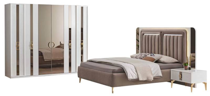 Xlmoebel Schlafzimmer-Set Edle Schlafzimmerausstattung in Beige mit Doppelbett, Nachttischen und, (Set 4tlg Schlafzimmer (Bett + 2xNachttische + Kleiderschrank), Hergestellt in Europa von Xlmoebel