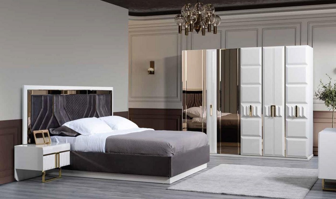 Xlmoebel Bett Exklusive Schlafzimmer Ausstattung in Schwarz mit Schrank, Bett (4TLG.SCHLAFZIMMER SET (BETT + Kleiderschrank + 2X NACHTTISCHE), Hergestellt in Europa von Xlmoebel