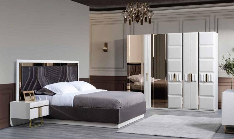 Xlmoebel Bett Exklusive Schlafzimmer Ausstattung in Schwarz mit Schrank, Bett (4TLG.SCHLAFZIMMER SET (BETT + Kleiderschrank + 2X NACHTTISCHE), Hergestellt in Europa von Xlmoebel