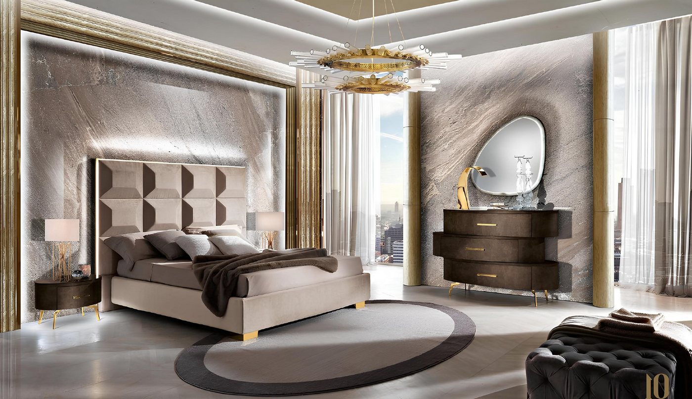 Xlmoebel Schlafzimmer-Set Exklusives 5-teiliges Schlafzimmer-Set mit Bett, Nachttisch, Kommode, (Set 5tlg. Schlafzimmer (Bett + 2xNachttisch + Kommode + Spiegel), Hergestellt in Italy von Xlmoebel