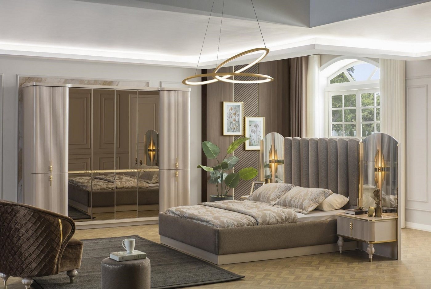 Xlmoebel Schlafzimmer-Set Exklusives Schlafzimmer Set mit Designer-Doppelbett, Schrank, (4-tlg., Set 4tlg Schlafzimmer (Bett + x2 Nachttische + Kleiderschrank), Hergestellt in Europa von Xlmoebel