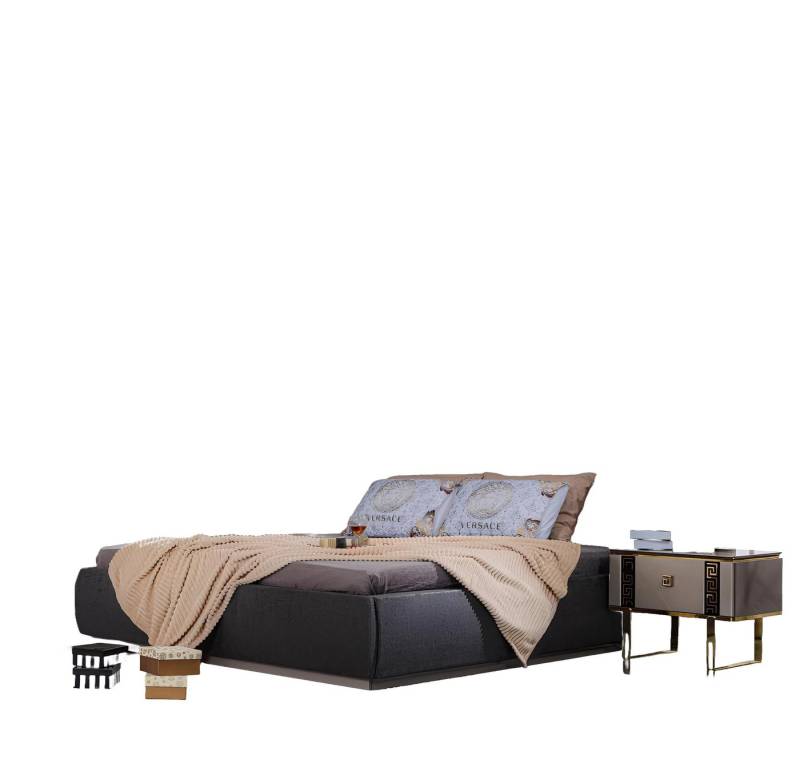 Xlmoebel Bett Graues 3-teiliges Schlafzimmermöbel-Set mit Doppelbett (Set 3tlg Schlafzimmer (Bett + 2xNachttische), Hergestellt in Europa von Xlmoebel