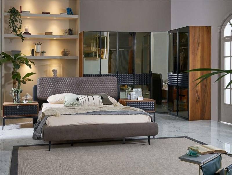 Xlmoebel Bett Hochwertiges Schlafzimmer Doppelbett in Braun mit Holz Bettrahmen im (Set 4tlg Schlafzimmer (Bett + 2xNachttische + Kleiderschranke), Hergestellt in Europa von Xlmoebel