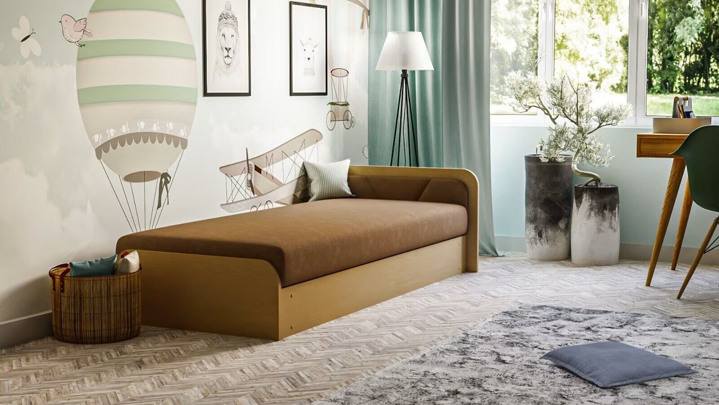Xlmoebel Einzelbett Kinder Zimmer Bett Holz Schlaf Sofa Matratze 80x190cm Sofort (Bett), Made in Europa von Xlmoebel