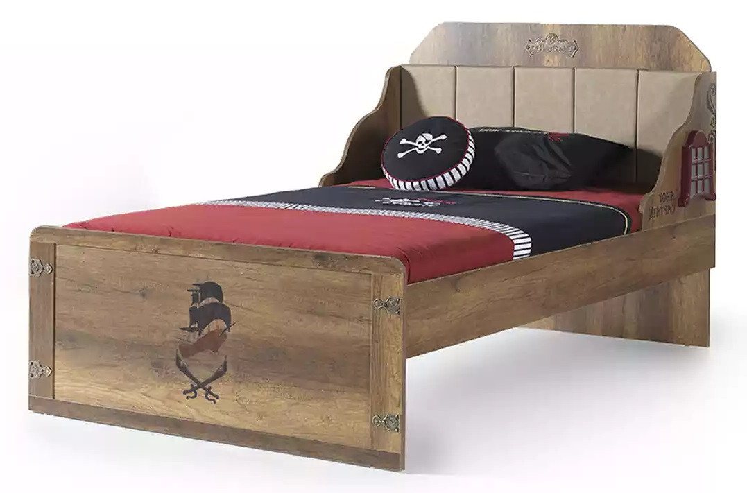 Xlmoebel Bett Kinderbett Piraten-Design mit ausziehbarem Funktionsrahmen aus braunem (Bett), Hergestellt in Europa von Xlmoebel