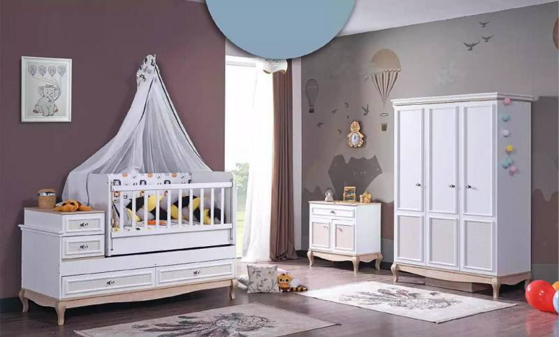 Xlmoebel Bett Kleinkindbett Kinderzimmer Set Schlafzimmermöbel Schrank Kommode Holz (3tlg. Schlafzimmer Set (Kinderbett+Kommode+Kleiderschrank), Hergestellt in Europa von Xlmoebel