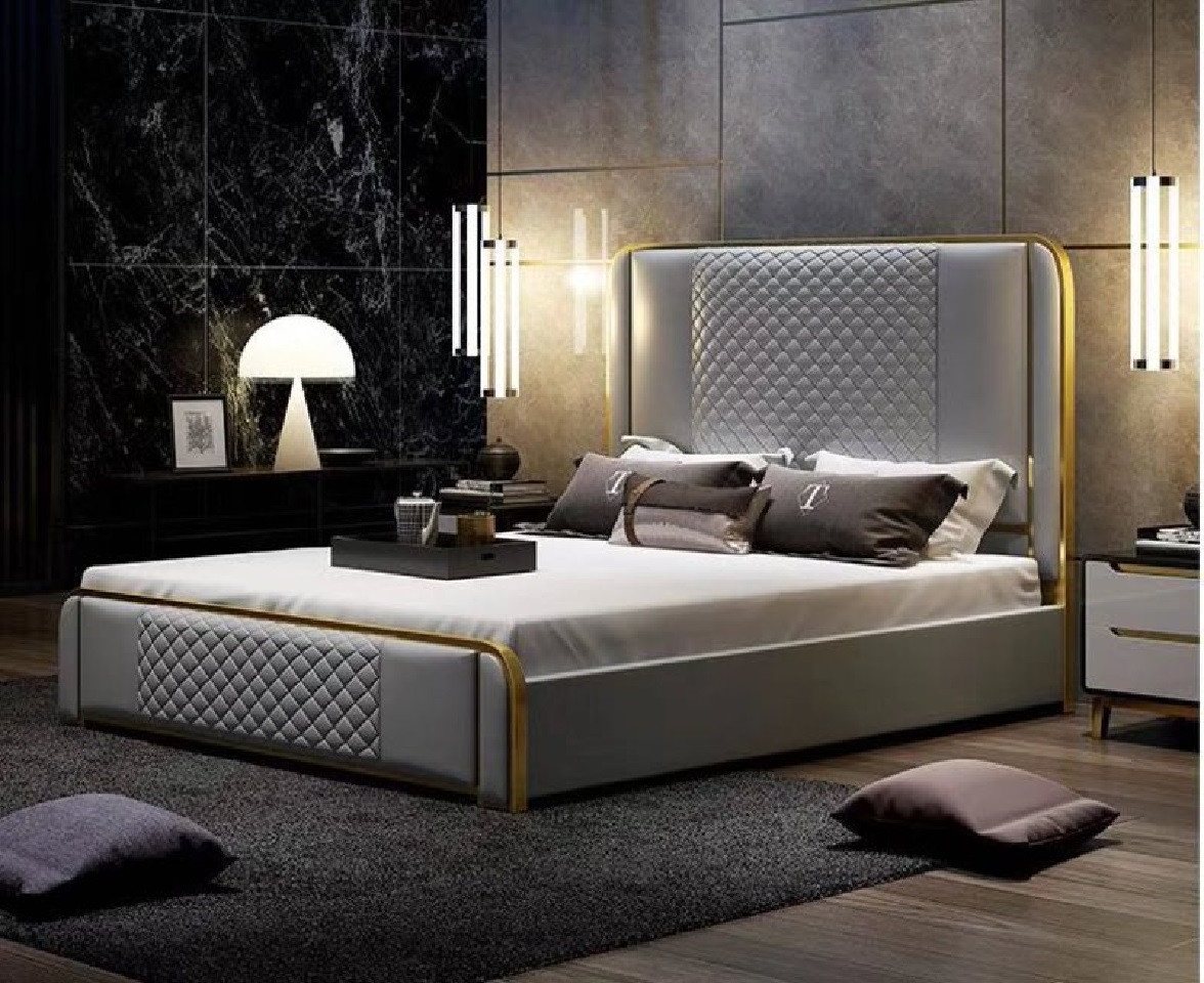 Xlmoebel Bett Luxuriöses Doppelbett aus Leder und Metall für das Schlafzimmer (1-tlg., Bett), Hergestellt in Europa von Xlmoebel