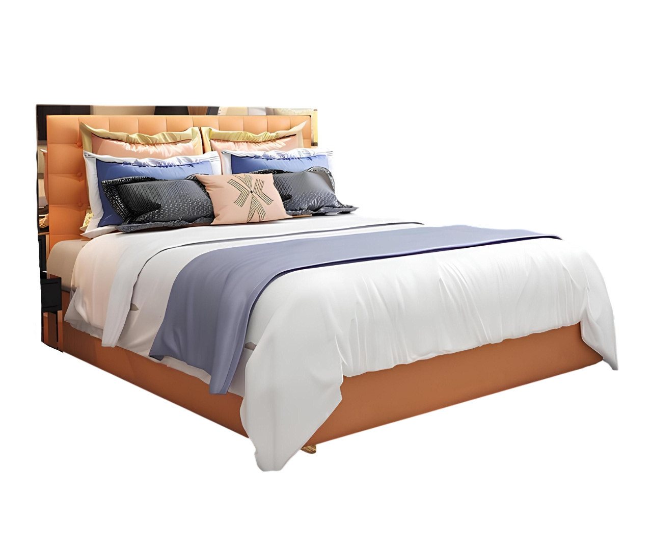 Xlmoebel Bett Luxuriöses Doppelbett aus Leder und Metall im Designerstil von (1-tlg., Bett), Hergestellt in Europa von Xlmoebel