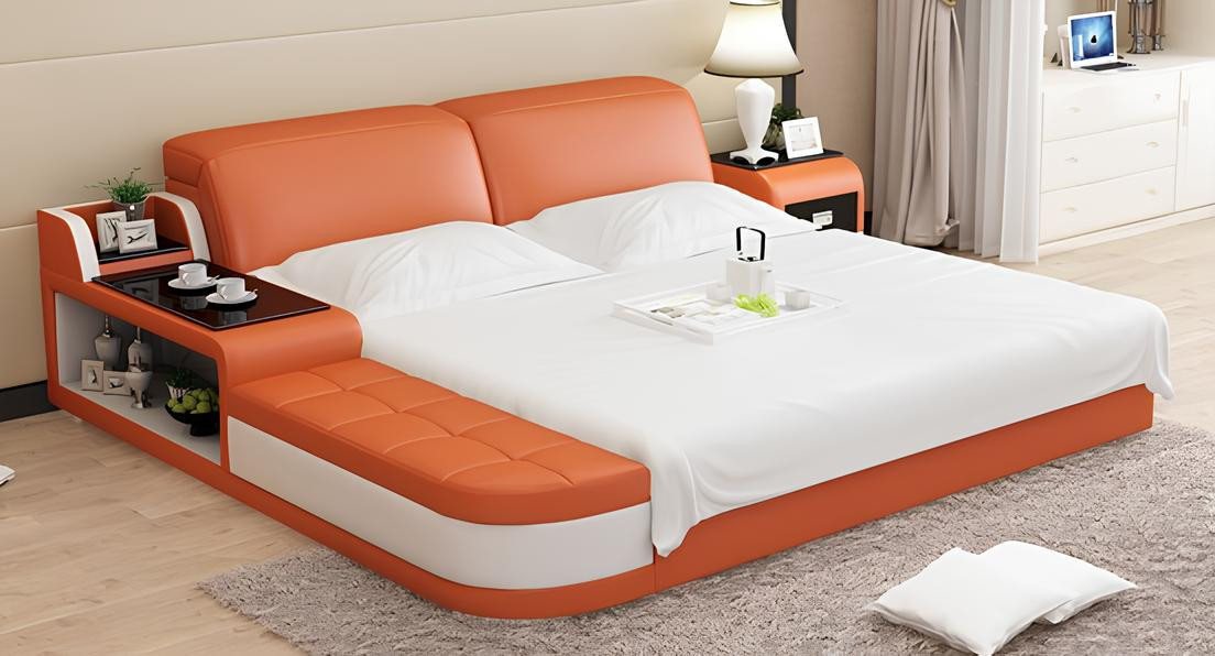 Xlmoebel Polsterbett Luxuriöses Doppelbett mit modernem Design und Polsterung aus Leder (Bett), Hergestellt in Europa von Xlmoebel