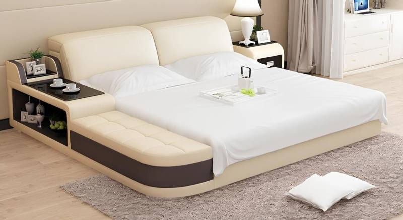 Xlmoebel Polsterbett Luxuriöses Doppelbett mit modernem Design und Polsterung aus Leder (Bett), Hergestellt in Europa von Xlmoebel
