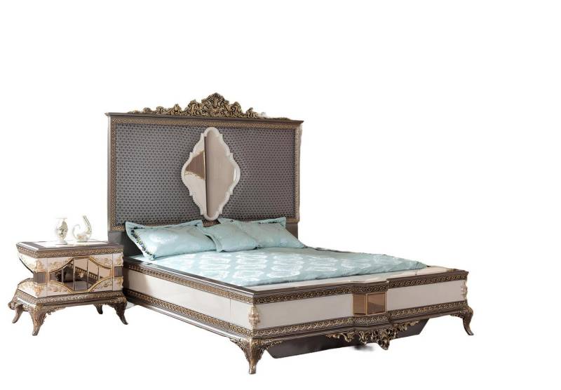 Xlmoebel Bett Luxuriöses Set für Schlafzimmer in klassischem Grau mit Doppelbett und (3tlg.Schlafzimmer Set(Bett+2x Nachttische), Hergestellt in Europa von Xlmoebel