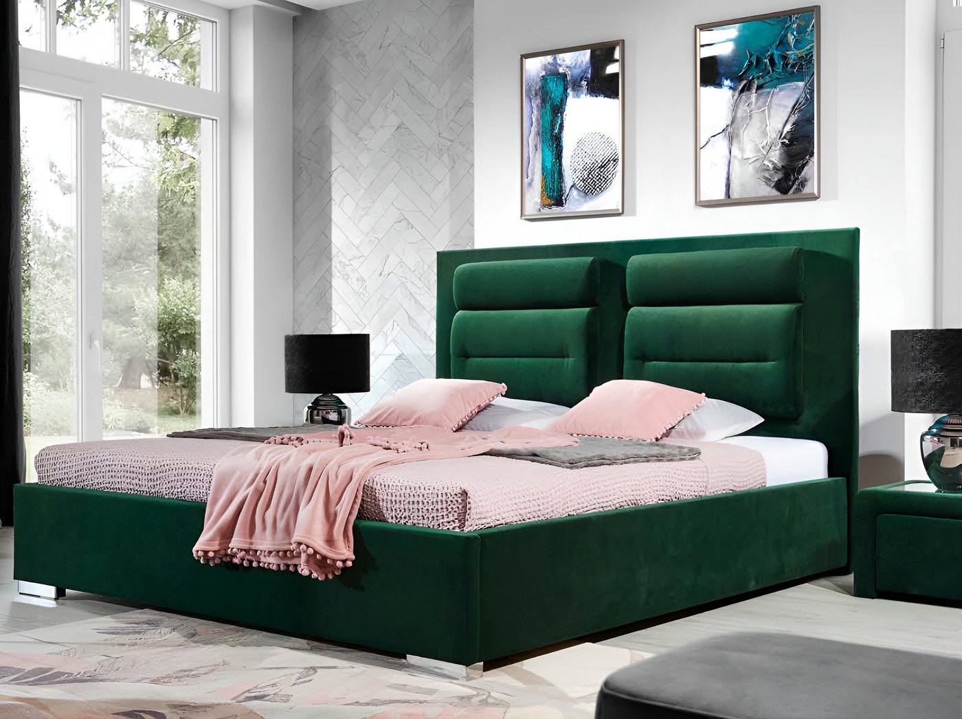 Xlmoebel Polsterbett Luxus Boxspringbett Doppel Design Stoff Hotelgrün (Bett), Hergestellt in Europa von Xlmoebel
