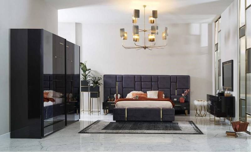 Xlmoebel Bett Luxus Doppelbett Bettrahmen Schlafzimmer Holz Set 6tlg Schwarz Design (Bett), Hergestellt in Europa von Xlmoebel