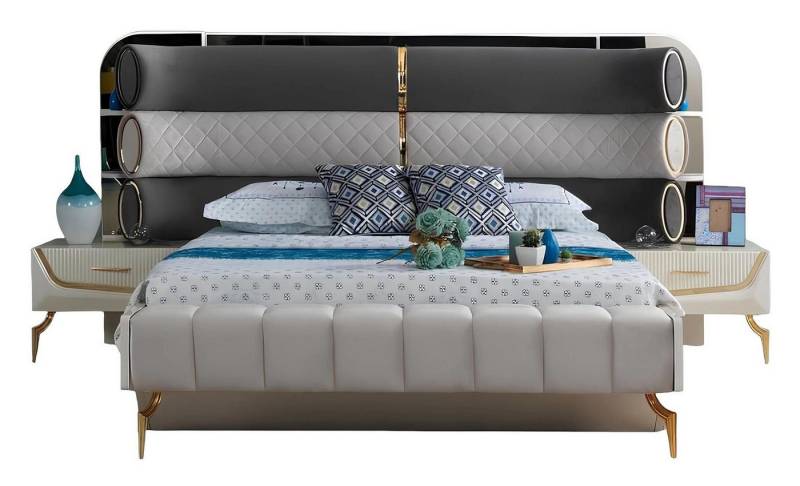 Xlmoebel Schlafzimmer-Set Modern Schlafzimmermöbel Holzgestell Design Modern Bett 2x Nachttische, (3tlg Set(Bett +2x Nachttische), Hergestellt in Europa von Xlmoebel