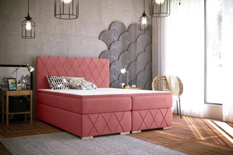 Xlmoebel Bett Neu Pink Gepolstertes Boxspringbett-Set mit Matratze und Topper, (Boxspringbett 4069424842647), Hergestellt in Europa von Xlmoebel