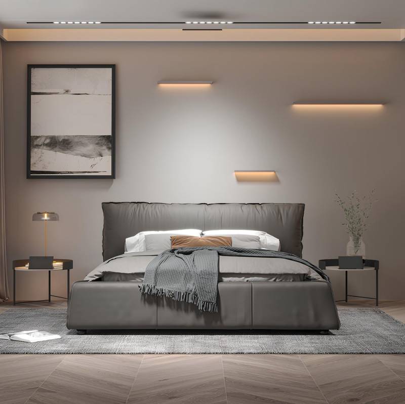 Xlmoebel Bett Neu gestaltetes Doppelbett aus Holz-Rahmen in Grau für das (Bett), Hergestellt in Europa von Xlmoebel