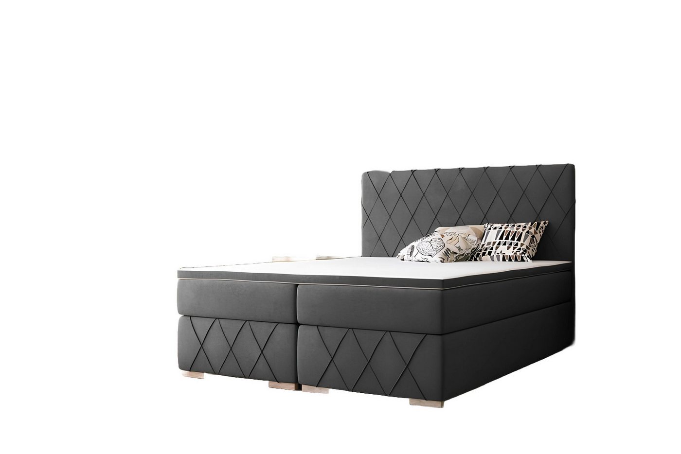 Xlmoebel Bett Neues Boxspring-Bett in Grau 180x200cm Matratze und Topper-Set (Boxspringbett 4069424842661), Hergestellt in Europa von Xlmoebel