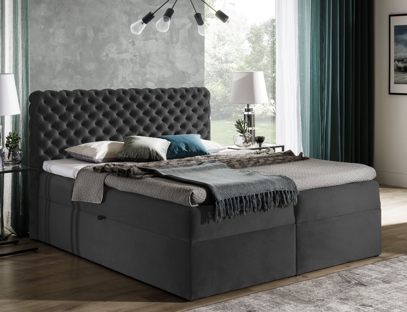 Xlmoebel Boxspringbett Hotel-King-Size-Samt-Bett mit Boxspring-Matratze (Bett), Hergestellt in Europa von Xlmoebel