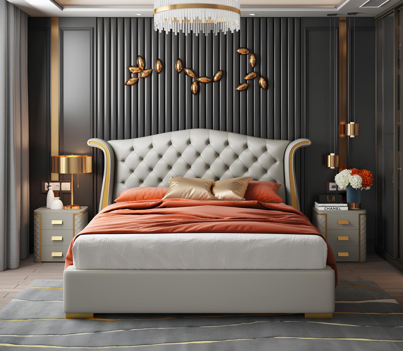 Xlmoebel Bett Neues Hotelbett aus Metall für Luxus-Schlafzimmer mit Doppelbett in (Bett), Hergestellt in Europa von Xlmoebel