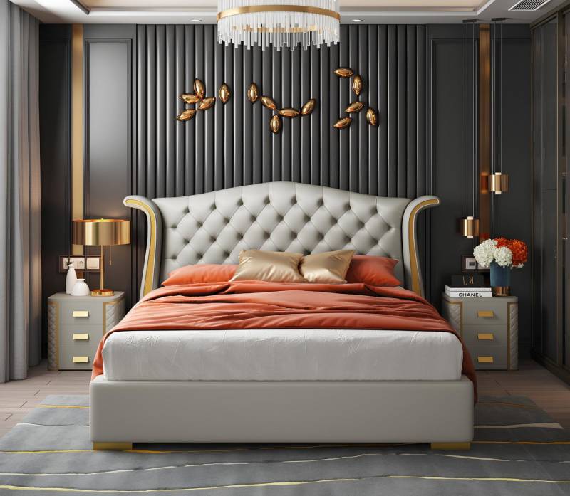 Xlmoebel Bett Neues Hotelbett aus Metall für Luxus-Schlafzimmer mit Doppelbett in (Bett), Hergestellt in Europa von Xlmoebel