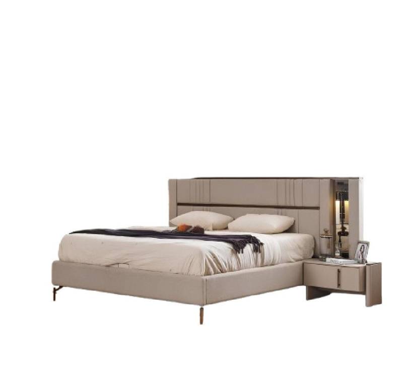 Xlmoebel Bett Neues Schlafzimmer-Doppelbett in Beige mit Kunstleder-Bett (1-tlg., Bett), Hergestellt in Europa von Xlmoebel