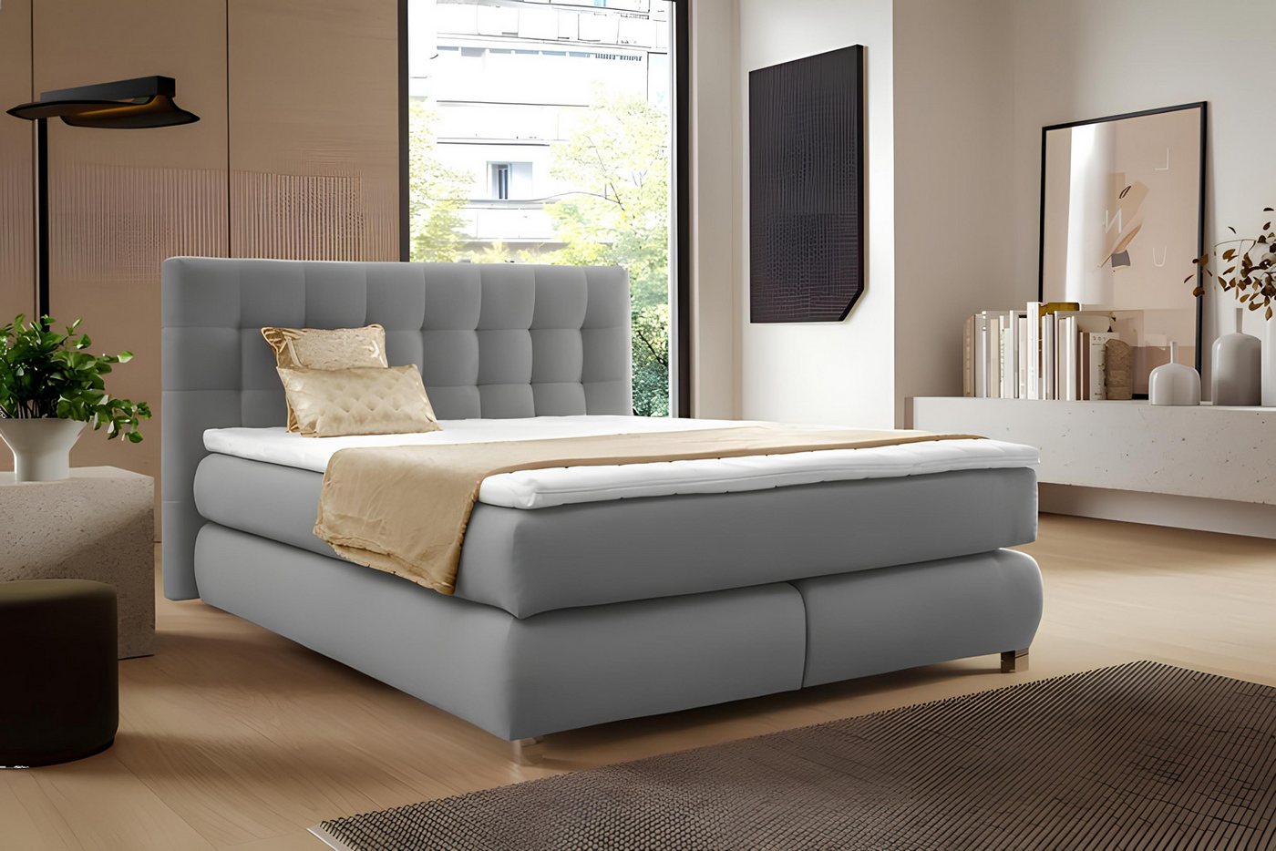 Xlmoebel Boxspringbett Neues modernes Luxus-Bett mit Polsterdesign aus Stoff (Bett), Hergestellt in Europa von Xlmoebel