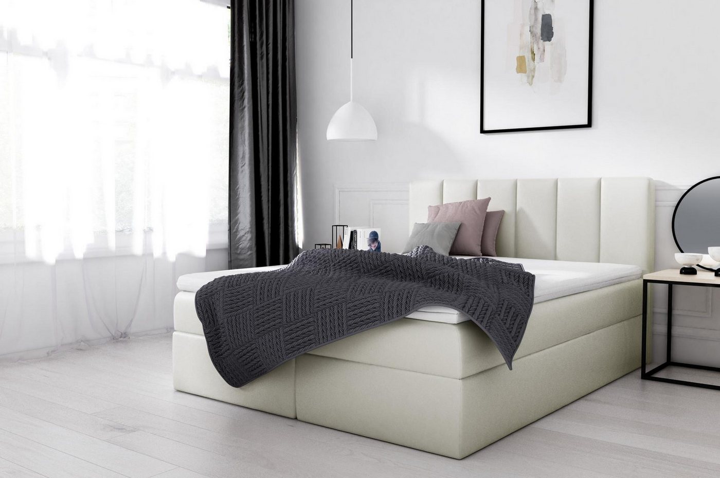 Xlmoebel Boxspringbett Neues weißes Polster-Doppelbett mit Bettkasten und Boxspring-Matratze (Bett), Hergestellt in Europa von Xlmoebel