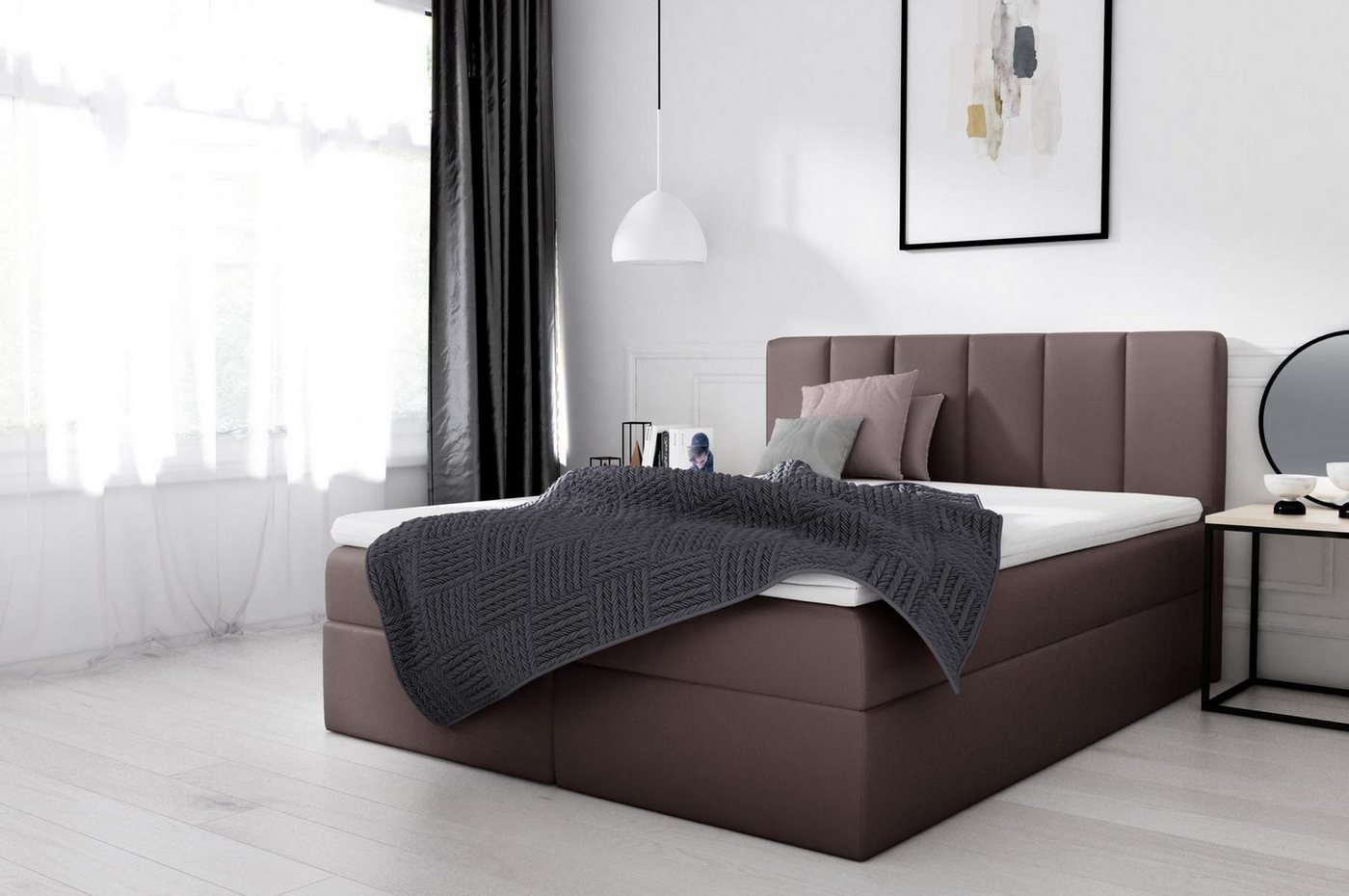 Xlmoebel Boxspringbett Neues weißes Polster-Doppelbett mit Bettkasten und Boxspring-Matratze (Bett), Hergestellt in Europa von Xlmoebel