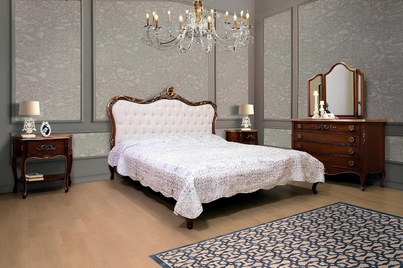 Xlmoebel Schlafzimmer-Set Set aus modernen Luxusmöbeln im klassischen Design, (4tlg Set (Bett +2x Nachttisch + Kommode), Hergestellt in Italy von Xlmoebel