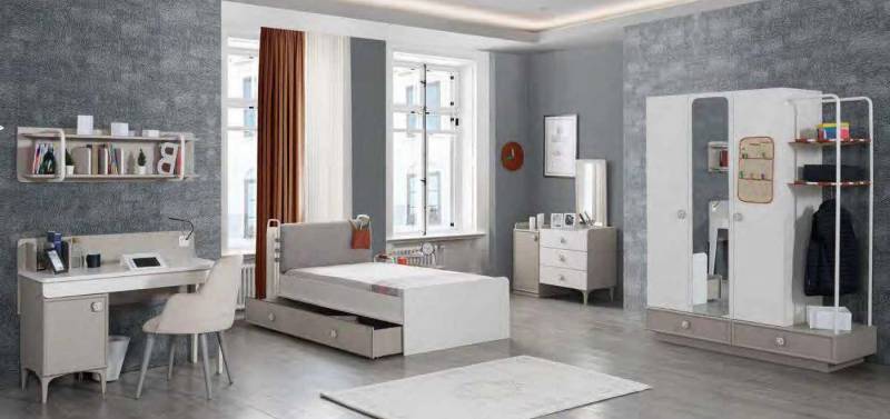 Xlmoebel Bett Set mit vier Möbelstücken für das Jugendzimmer: Bett, Kommode, (Set 4 tlg.(Bett+Kleiderschrank+Kommode+Schreibtisch), Hergestellt in Europa von Xlmoebel