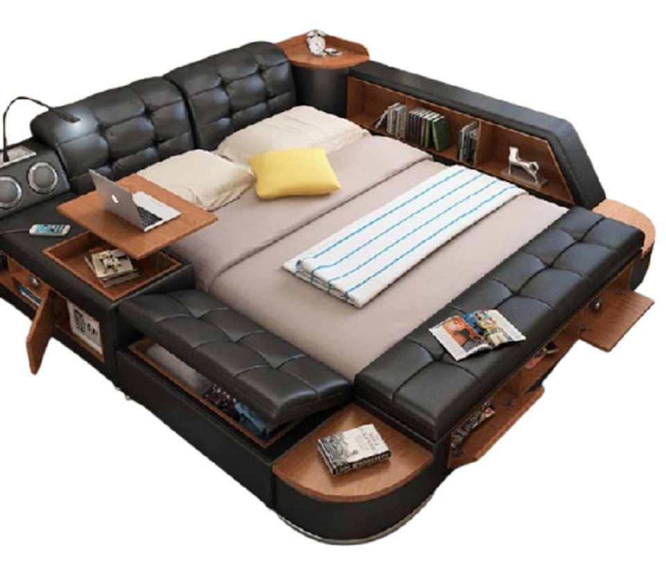 Xlmoebel Multimediabett Vielseitiges Schlafmöbel Ehebett Doppelbett Gestepptes Bett (1-tlg., Multifunktions Bett), Hergestellt in Europa von Xlmoebel