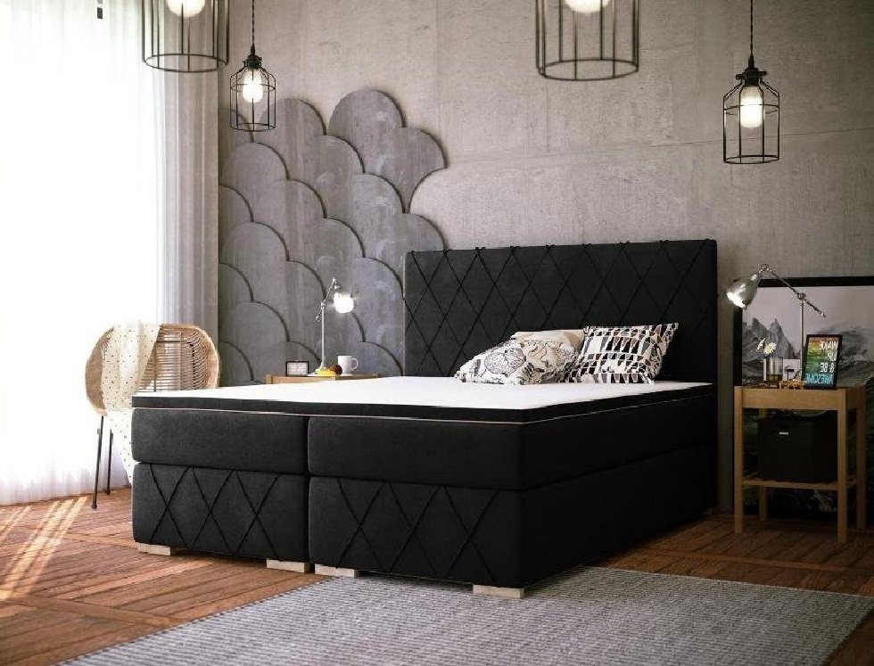 Xlmoebel Bett Vollständiges Set Matratze & Polster-Topper Boxspringbett Schwarz (Boxspringbett 4069424842654), Hergestellt in Europa von Xlmoebel