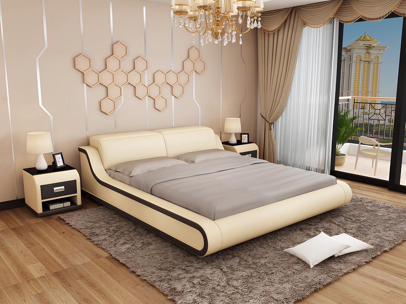 Xlmoebel Bett Wasserbett Hotel Doppelbett Set aus Leder mit Polsterung, Wasser (Wasserbett LB8835), Hergestellt in Europa von Xlmoebel
