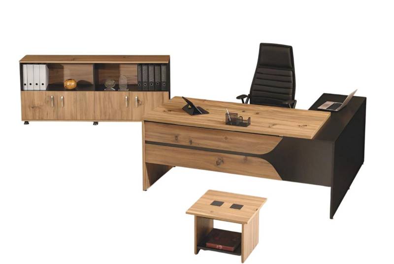 Xlmoebel Büro-Set Arbeitstisch-Set aus Holz in Braun für das Büro mit Computermöbeln, (3-tlg., Büro Set 3tlg (Eckbürotisch + Couchtisch + Schrank), Hergestellt in Europa von Xlmoebel