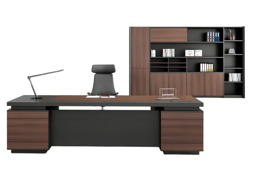 Xlmoebel Büro-Set Bürotisch aus Holz für den Schreibtisch des Chefs in einer Büroecke., (2tlg.Set(Eckschreibtisch + Aktenschrank), Hergestellt in Europa von Xlmoebel