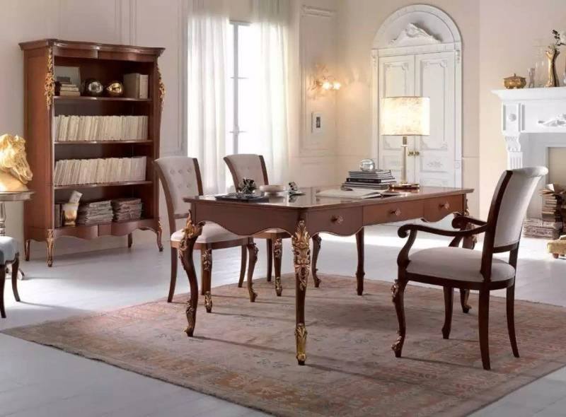 Xlmoebel Büro-Set Italienisches Büro-Schreibtisch-Set mit Holz-Bücherregal., (3-tlg., Set 3 tlg.(Schreibtisch + Bücherregal + Sessel), Hergestellt in Europa von Xlmoebel