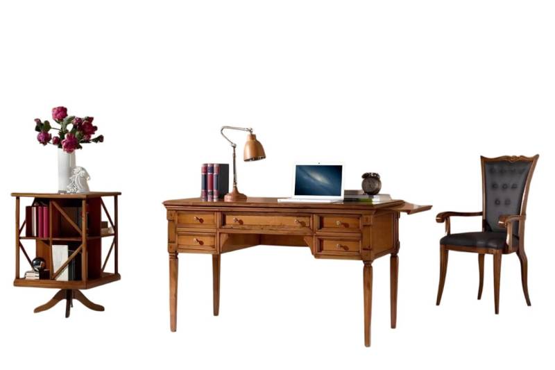 Xlmoebel Büro-Set Traditionelles Büro-Set mit Schreibtisch und Bücherregal aus Holz, (1-tlg., Set 3 tlg.(Schreibtisch + Bücherregal + Sessel), Hergestellt in Europa von Xlmoebel