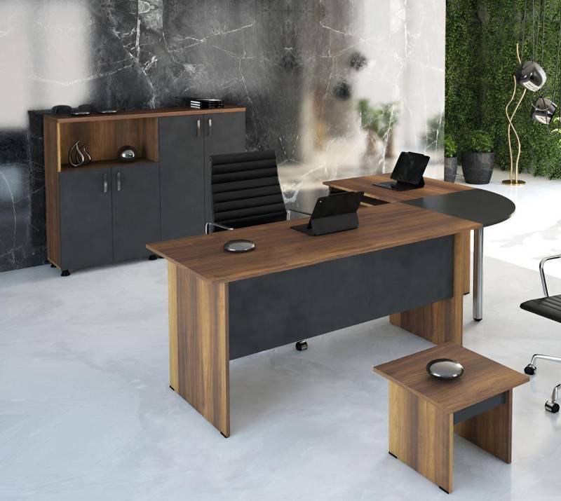 Xlmoebel Büromöbel-Set Braunes 3-teiliges Holz-Set für das Büro: Eckschreibtisch, (Büro Set 3tlg (Eckbürotisch + Couchtisch + Schrank), Hergestellt in Europa von Xlmoebel